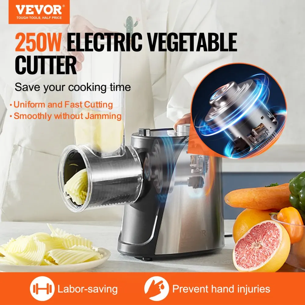 VEVOR Electric Cheese Grater Salad Maker 250W Salad Shooter  Electric Vegetable Slicer Shredder Chopper