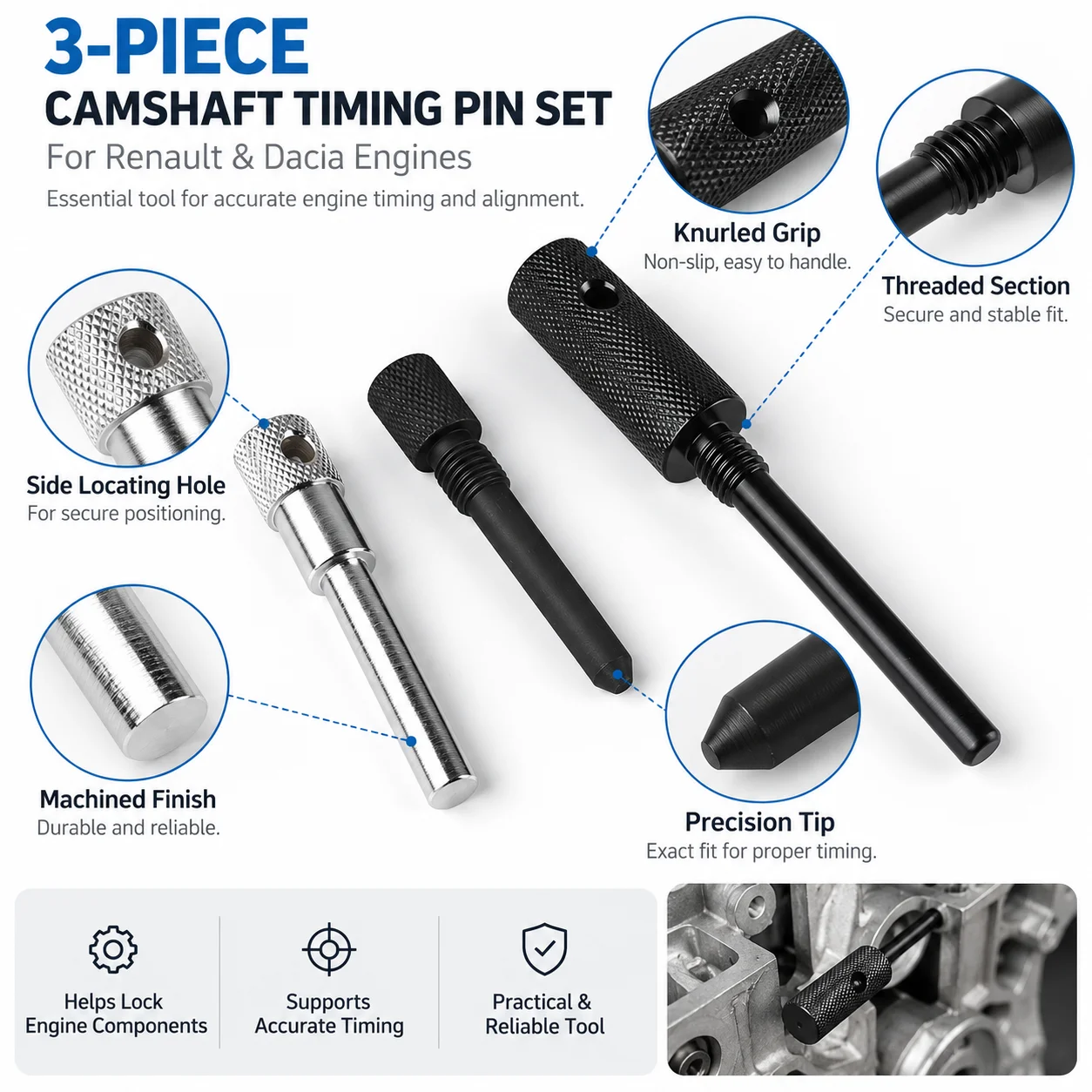 3Pcs Engine Timing Tool Set Camshaft Locking Pins MOT1430 MOT1489 MOT1054 for Renault Dacia Benz 1.5 1.9 DCI Diesel Service Kit