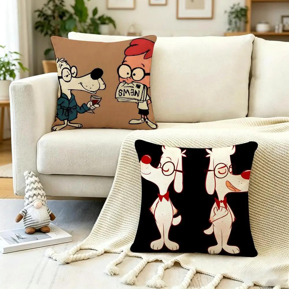 Smart Cartoon  Mr  Peabody  Sherman Cushion Cover Anti-dustmite Pillowcase Invisible zipper silky short plush Sofa cushion cover
