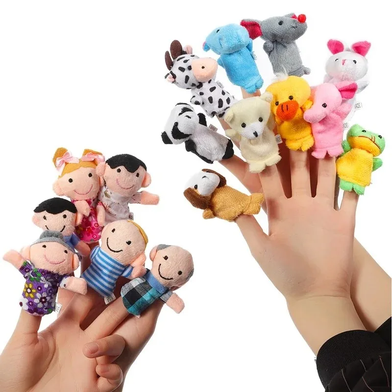 10Pcs Baby peluche Cartoon Animal Family Finger Puppet gioco di ruolo Tell Story Cloth Doll giocattoli educativi per bambini bambini