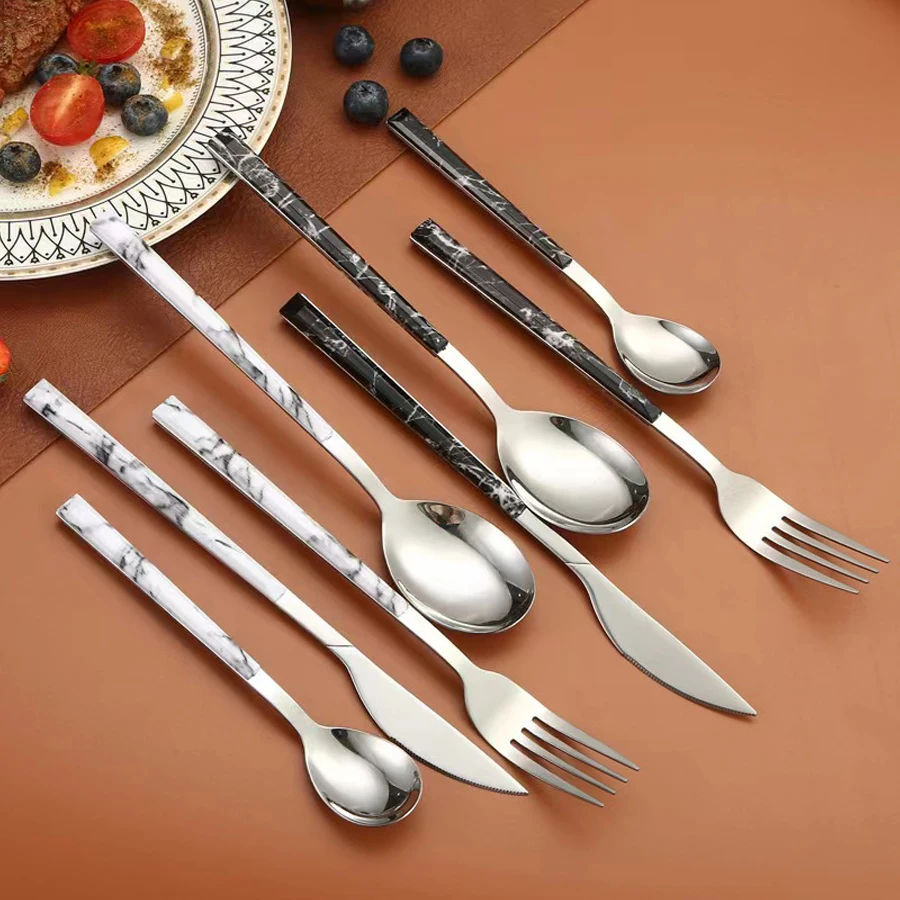 20/30pcs Stainless Steel Imitation Wooden Handle Cutlery Set Dinnerware Clamp Western Tableware Knife Fork Tea Spoon