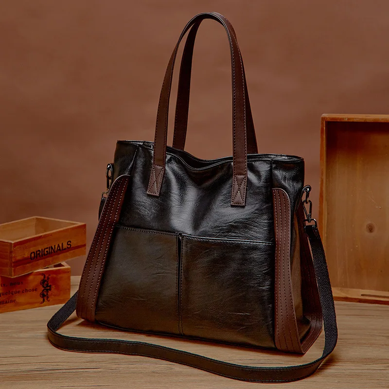 Soft Leather Women's Totes Bags High Capacity Shouldr Bag Luxury Middle-aged Lady Top-handle Bag Casual Armpit Bag Travel Pack