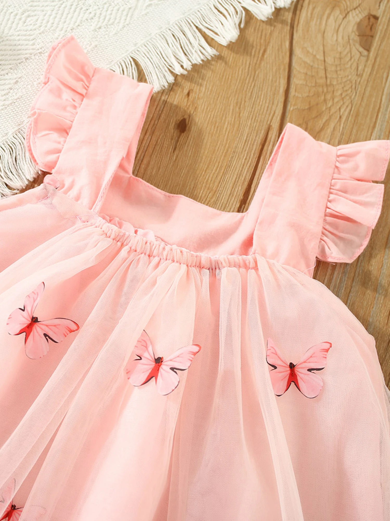 Infant Baby Girl Princess Dresses Summer Sleeveless Buterfly Printing Tulle Dress Casual Loose Dresses 0-24M (Pink 18-24 Months)