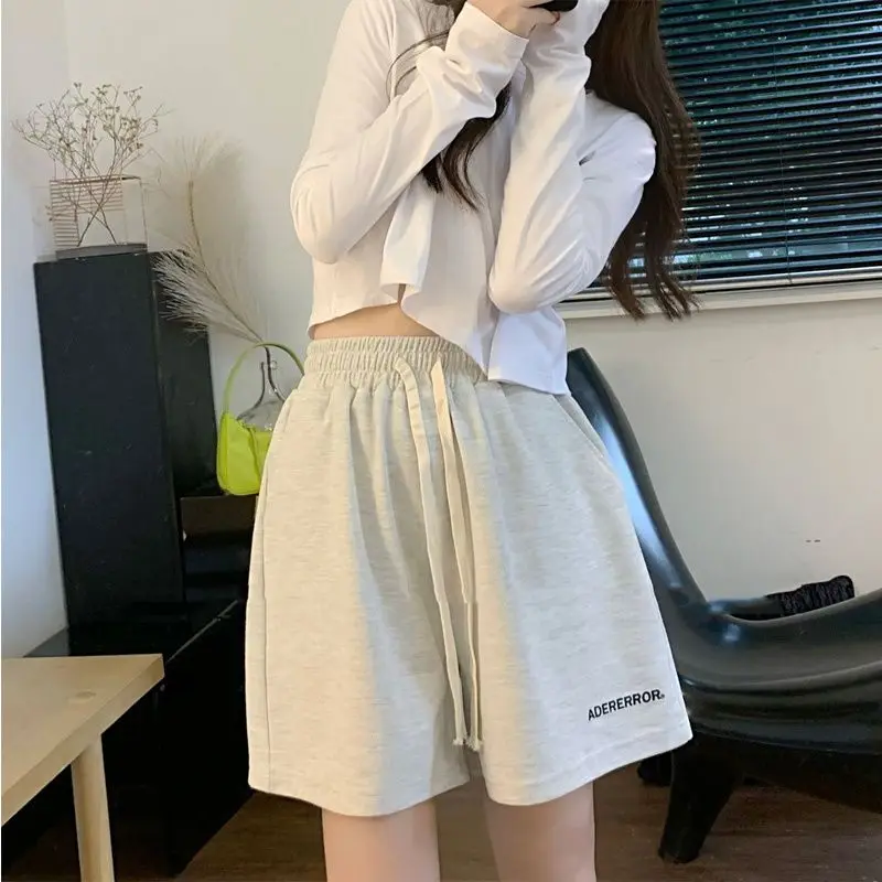 100% Cotton Shorts Ins Sports Shorts Women\'s Summer and Korean Version Loose and Versatile Straight Wide-footed Casual Pants