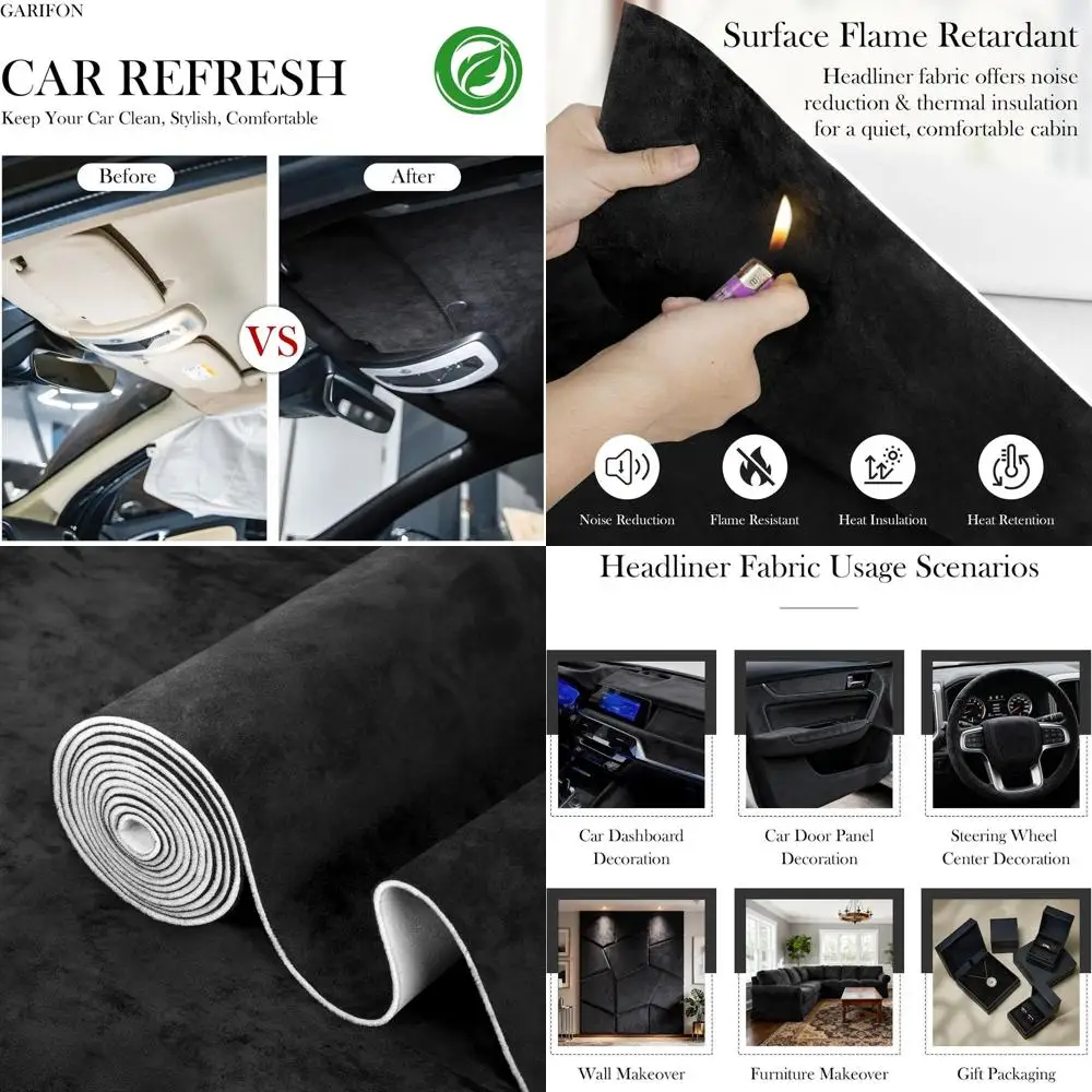 

Замшевая ткань для подголовника, 96 дюймов, L × 60 дюймов, черный материал для подголовника автомобиля, Tela para Tapizar Techo de Auto, замшевая пленка для салона автомобиля, авто