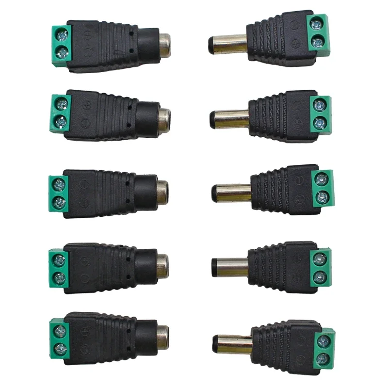 Conectores macho y hembra DC 12V, adaptador de enchufe de alimentación de 2,1x5,5mm, conectores para señal de Color, tira LED, cámara CCTV, 5 pares