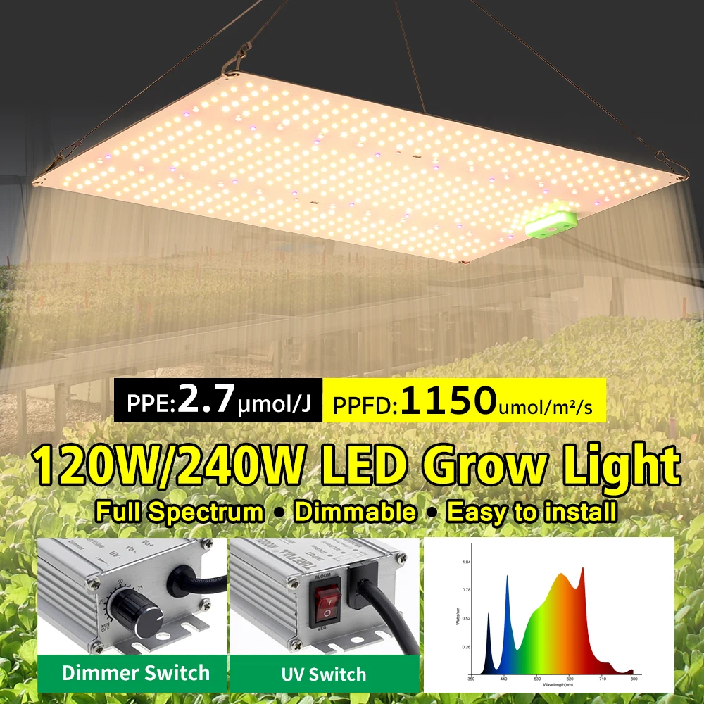 LM282B Quantum LED Grow Light 120W 240W Full Spectrum Plant Growing Light For Greenhouse Flower Seeds Plants Flowers Seedlings