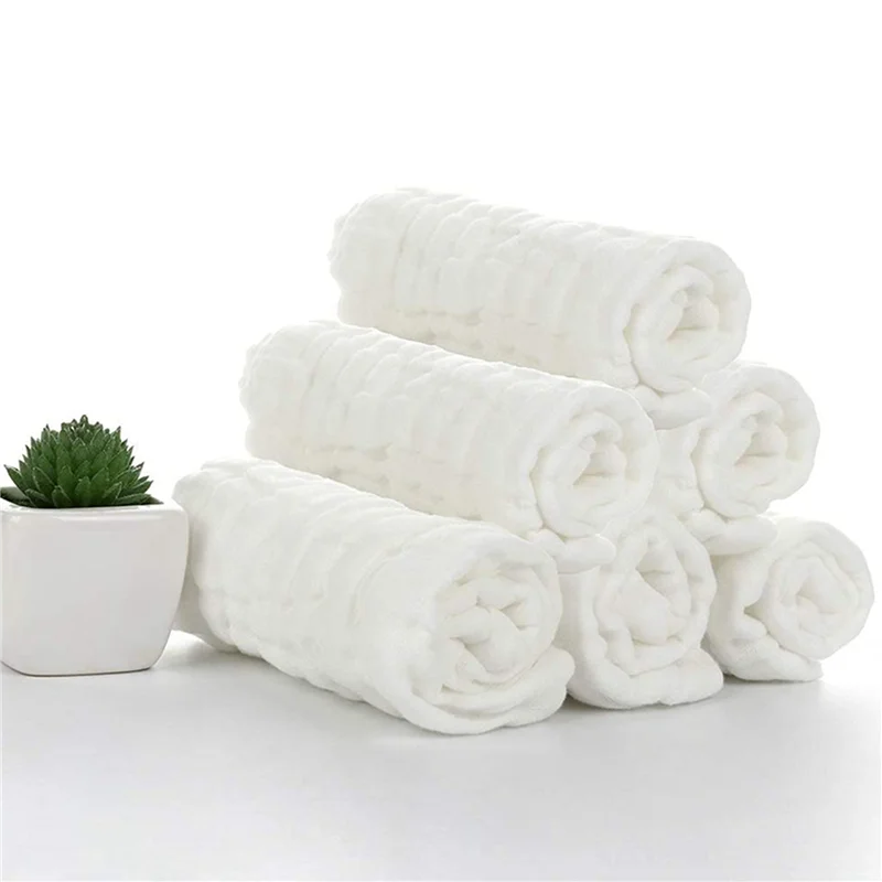 

B78B-Baby Muslin Bath Towels, 40 Pack Of Reusable Soft Absorbent Cotton Baby Face Towel, For Baby's Delicate Skin White