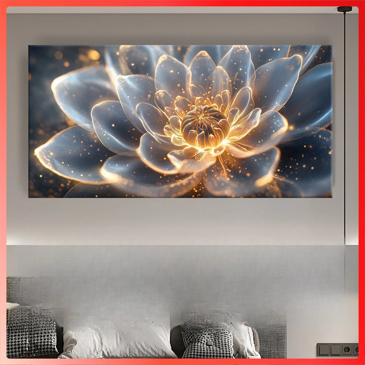 

2D Flat 1pc Large Modern Golden Lotus Flower Canvas Wall Art - Frameless Elegant Wall Decor, Home & Office, Bedroom Decoration