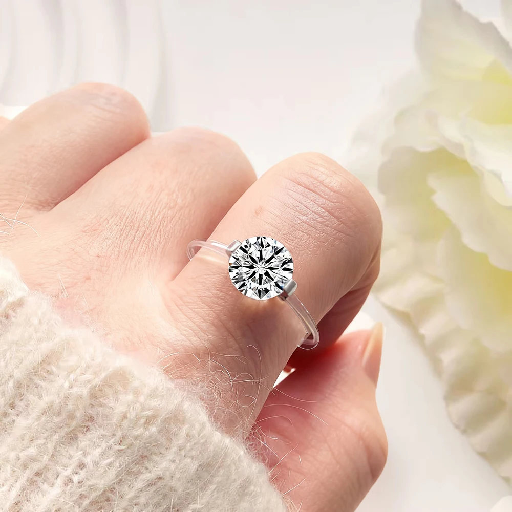 Кольцо TEMGF 6 мм/8 мм с цирконом/Муассанит, стерлинговое серебро 925 пробы, высокое качество, кольцо с леской для женщин, модные простые ювелирные изделия