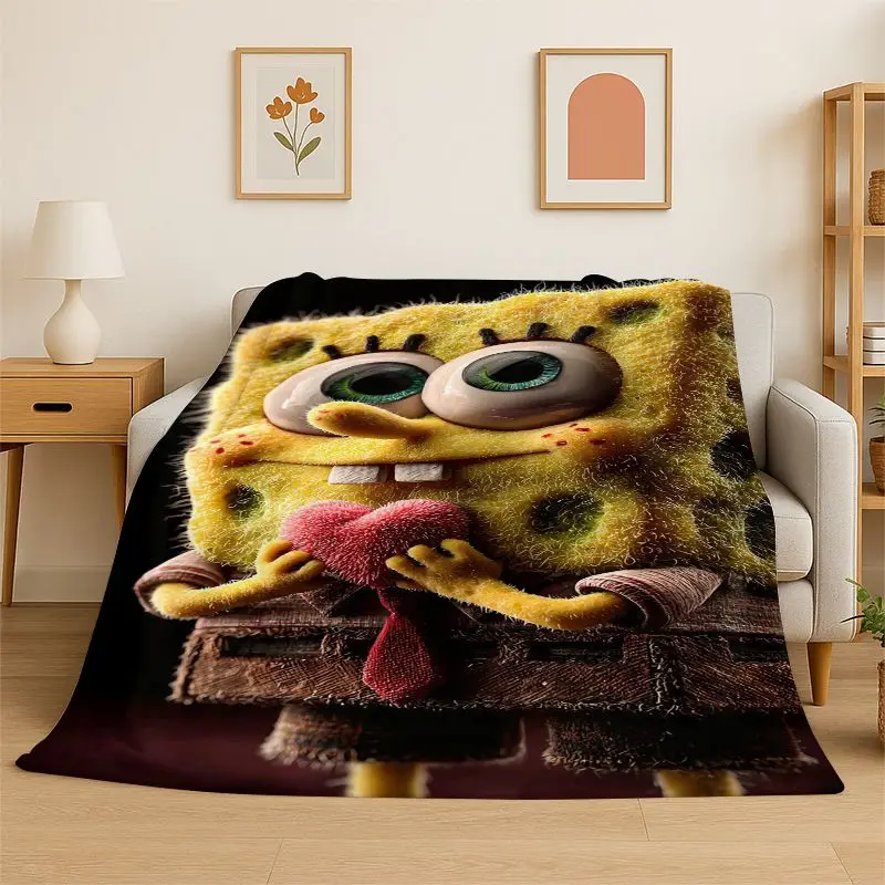Cute S-SpongeBob Cartoon Soft Flannel Throw Blanket,Warm Cozy Blanket for Bed,Couch,Sofa,Bedroom,Living Room,Travel,Picnic Gift