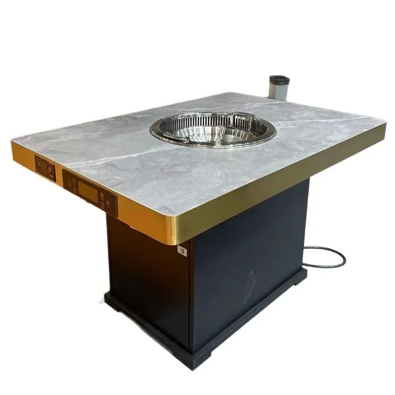 Rock slab hot pot table induction cooker integrated marble smokeless purification table and chair combination commercial