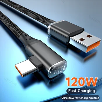 게임용 초고속 충전 엘보 케이블, USB C타입 데이터 코드, 샤오미 14 레드미 13, POCO X6, 화웨이 P30, OPPO 원플러스 12 용, 120W