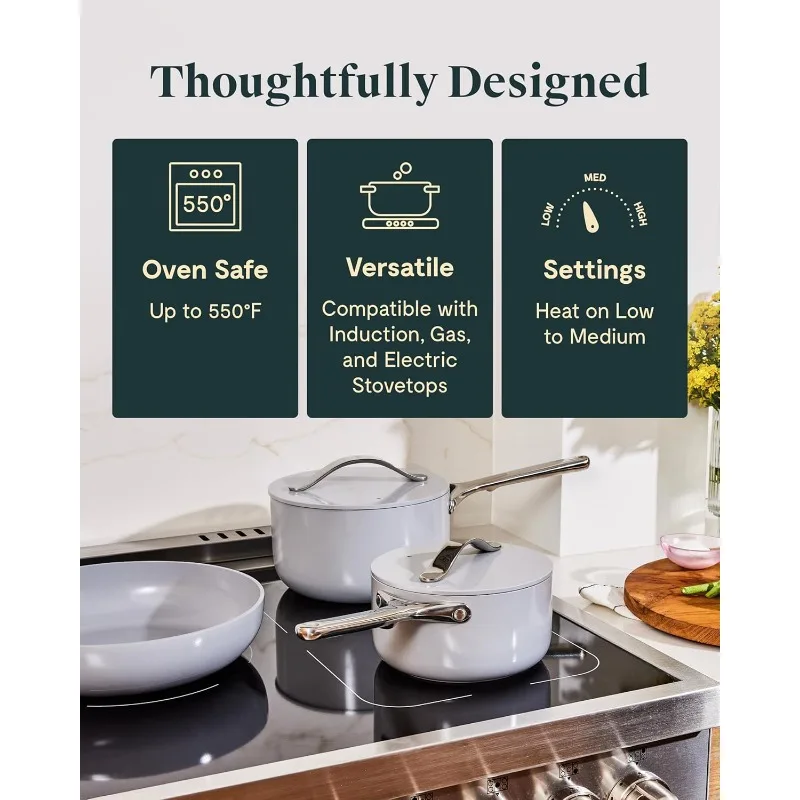 Nonstick Ceramic Cookware Set (12 Piece) Pots, Pans, Lids and Kitchen Storage - Oven Safe & Compatible with All Stovetops