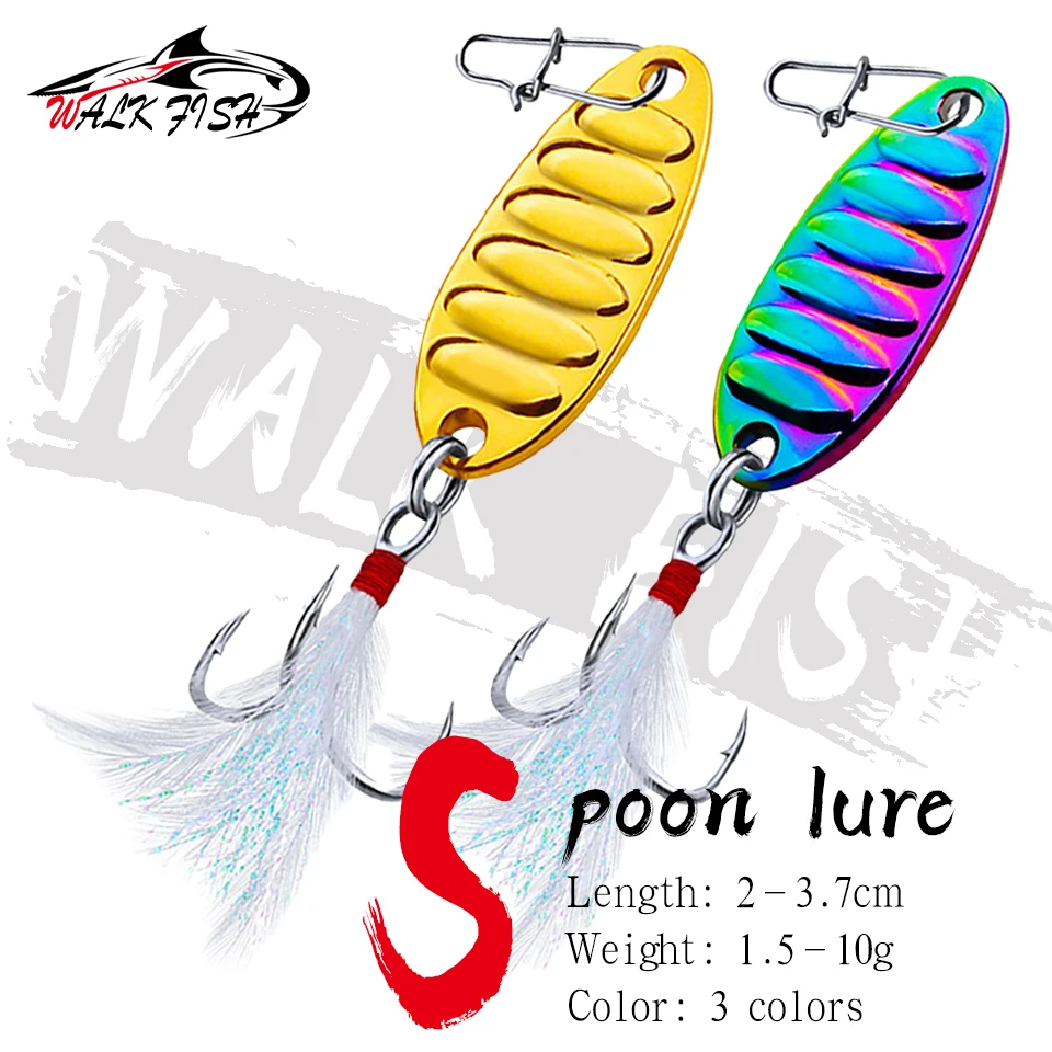 WALK FISH 1PCS Spoon Sequins Lure 1.5G-10G Metal Bait With Feather Spinner Wobblers With BKB Hook Jigging Fishing Tackle