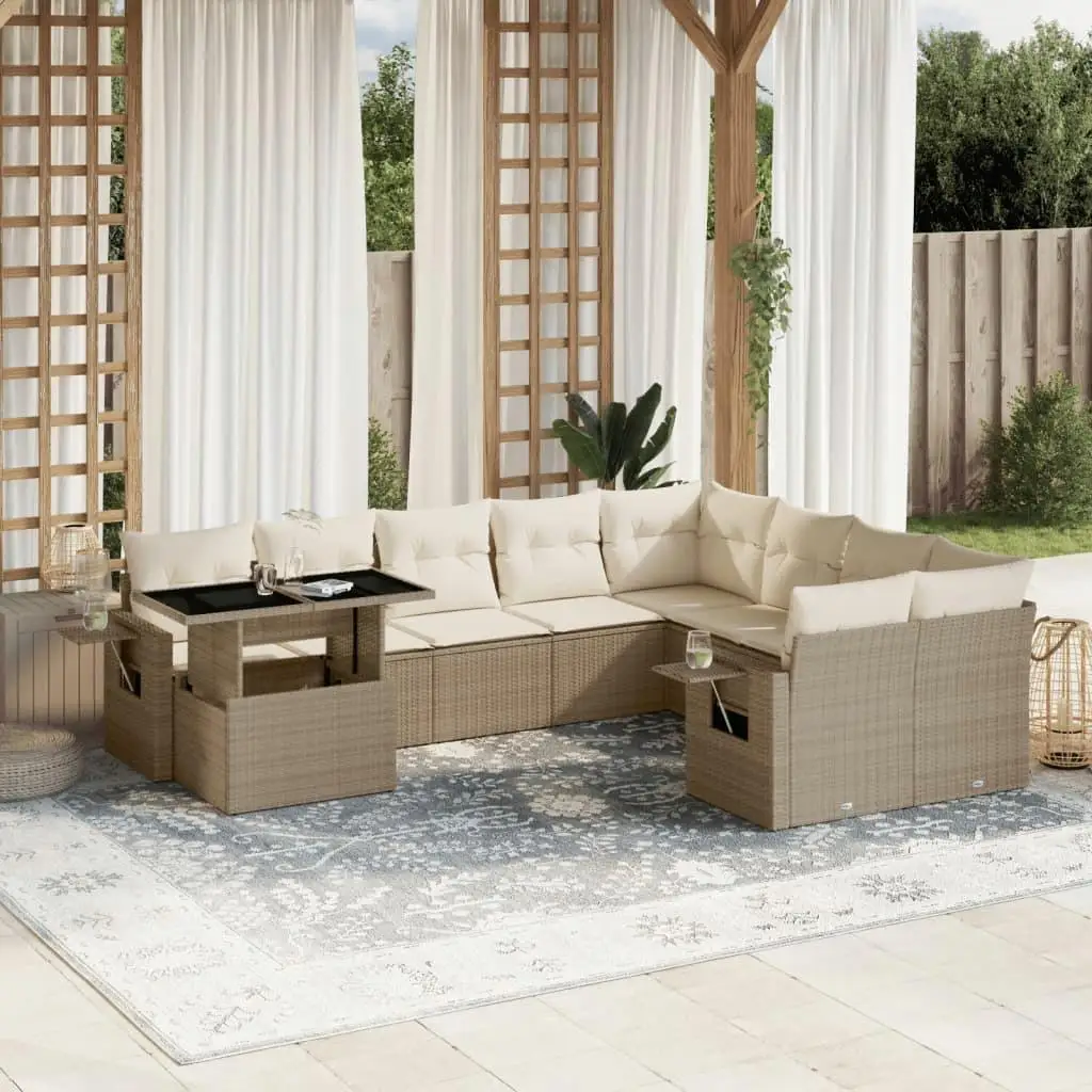 

Beige Rattan Garden Sofa Set with Large Adjustable Armrests Outdoor Furniture Comfortable Seating