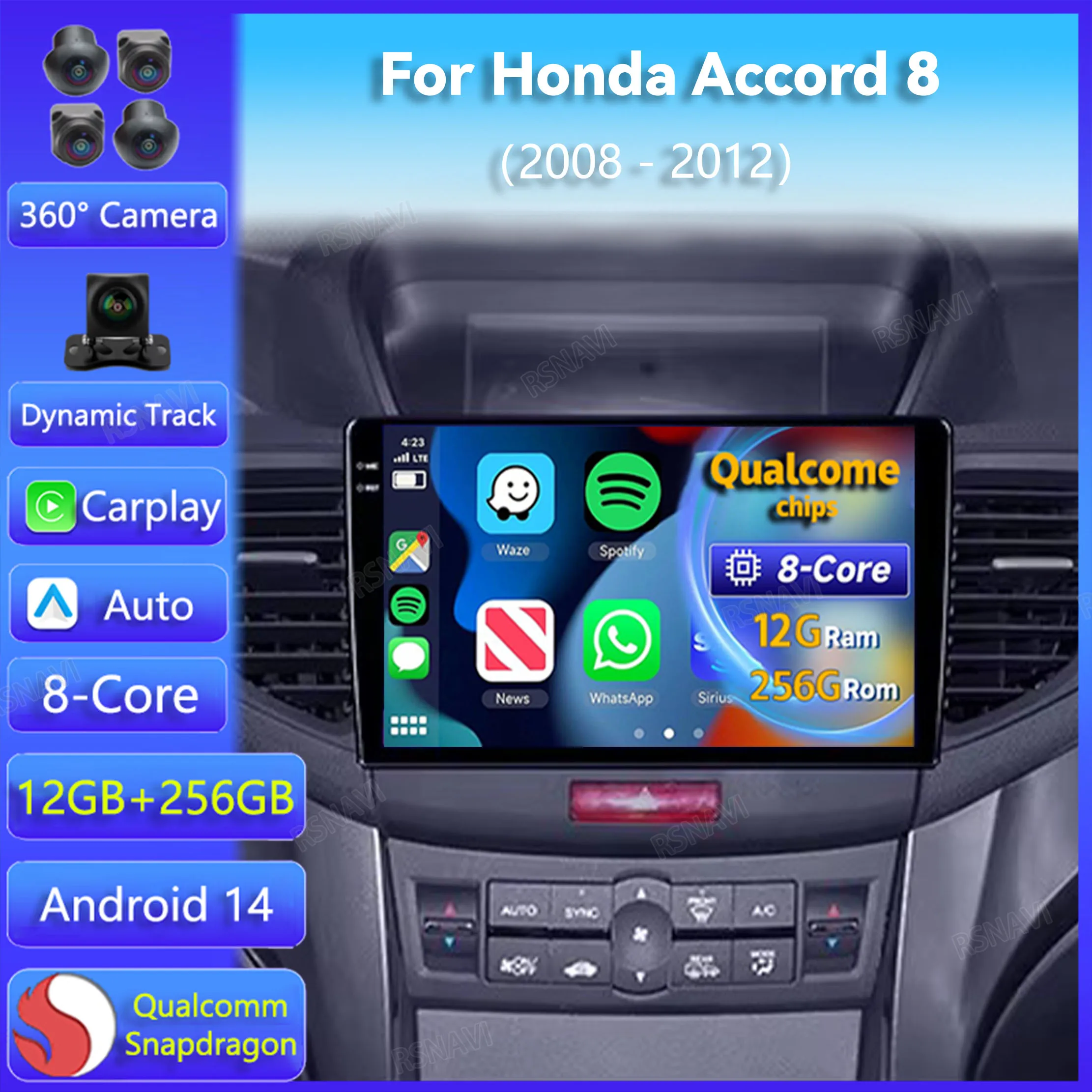 

Android 14 Car Radio For Honda Accord 8 2008 - 2012 Carplay Auto Navigation Multimedia 2K Screen Video Player 360 Camera Stereo