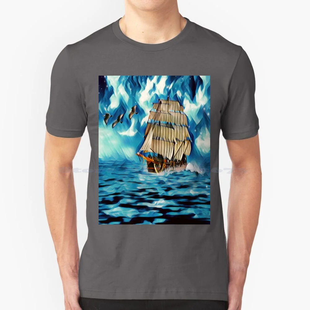 Sailing Ship T Shirt 100% Cotton Tee Sailing Ship Vessel Sea Sailboat Water Ocean Transportation Navigation Stormy Sky Maritime