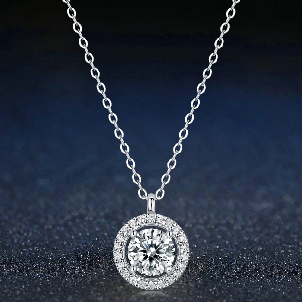 

Moissanite Necklace for Women 1CT 925 Sterling Silver Chain Excellent Cut Diamond Pendant Luxury Fine Jewelry Gift - Little Sun