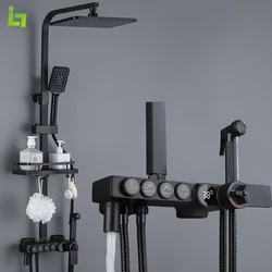 Display Thermostatic  Shower Faucet Set Multifunctional Bathtub Tap With Bathroom Shelf Water Flow Produces Electricity