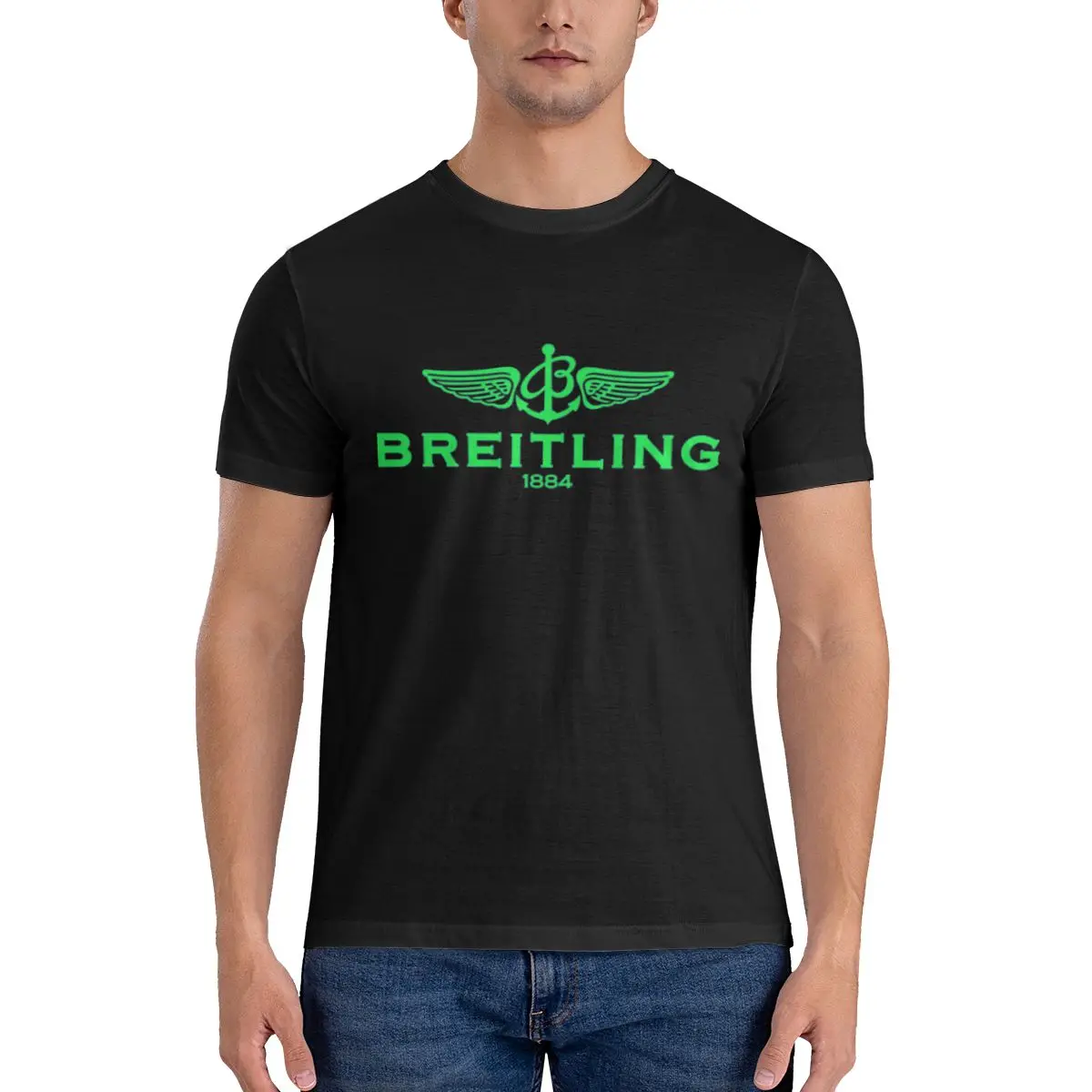 NEW Green-Breitling-logo T-shirt Men Print Round neck T-shirt Summer Fashion Short Sleeve Cotton T Shirt