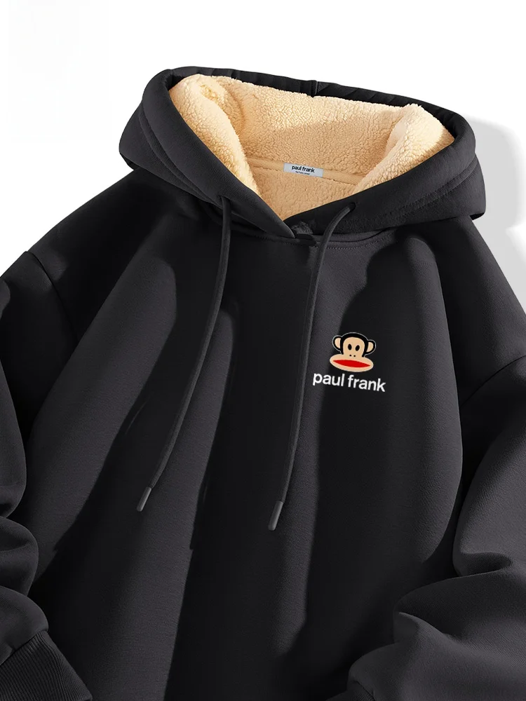 

Hooded Sweatirt Men's Fce Lined Thi Autumn Winter Lamb Velvet Warm Outerwear Casual Print Cotton Polyester