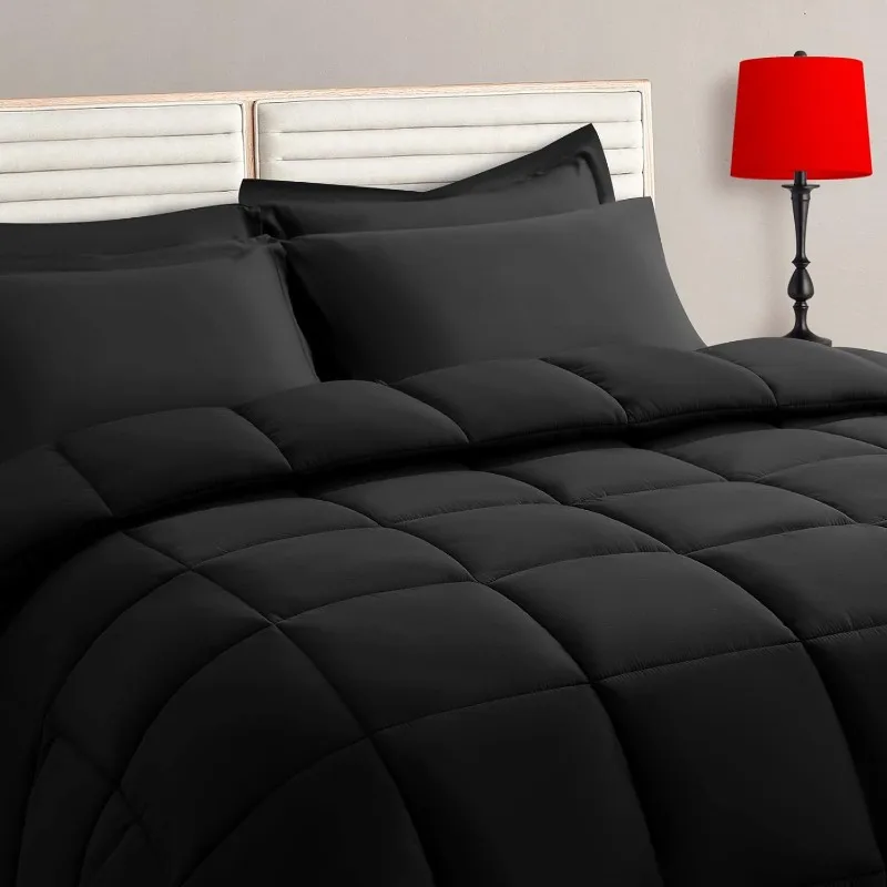 King Size Comforter Set - 7 Pieces, Bed in a Bag Bedding Sets with All Season Soft Quilted Warm Fluffy Reversible Comforter