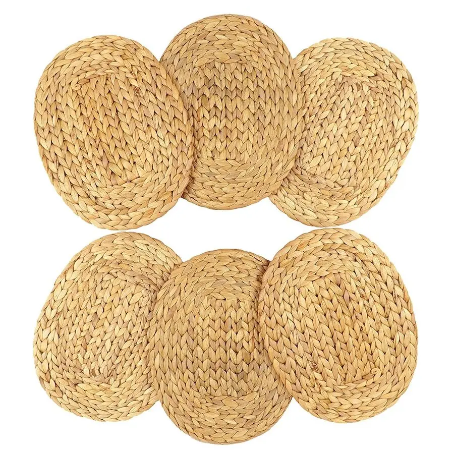 

Woven Placemats Set of 6, Natural Water Hyacinth Charger Plates NonSlip Weave Placemats Farmhouse Straw Braided Rattan Tablemats