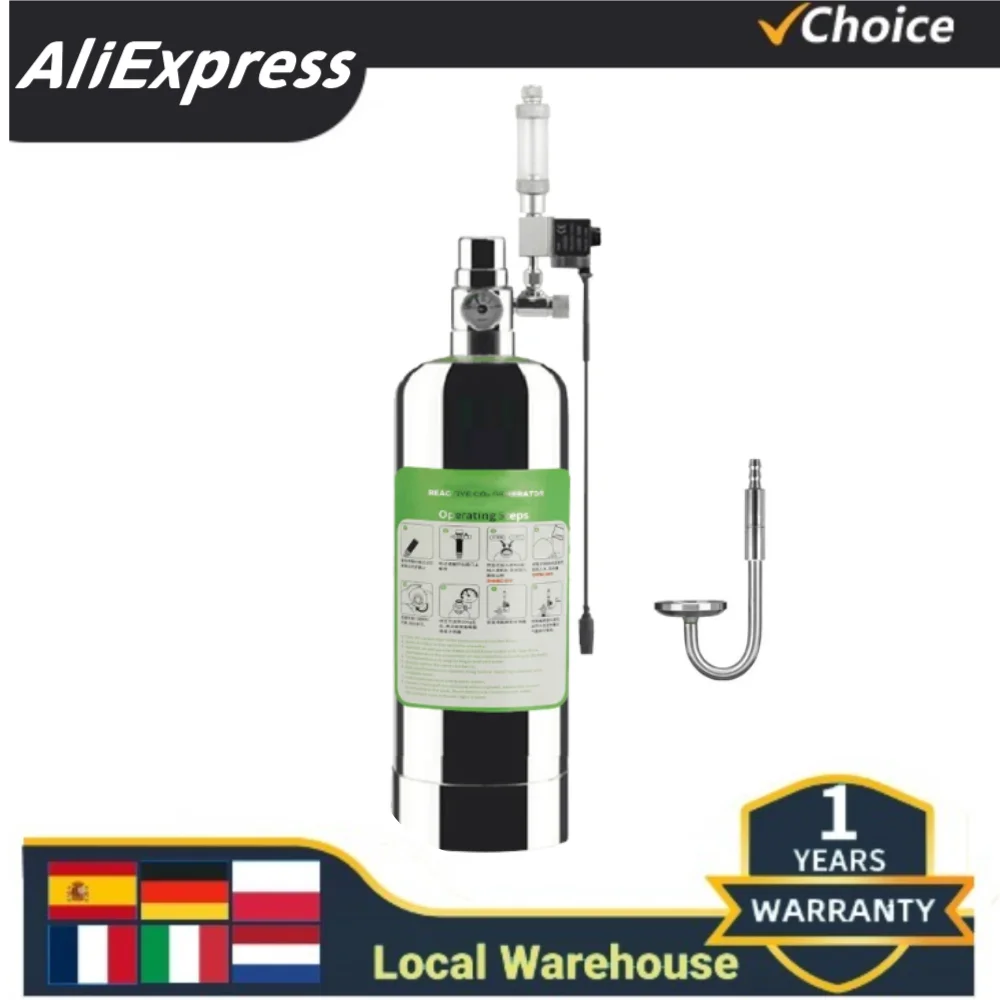 Kit sistema generatore di CO2 con cilindro in acciaio inossidabile per acquario da 5 litri con elettrovalvola Kit reattore di anidride carbonica con diffusore di bolle