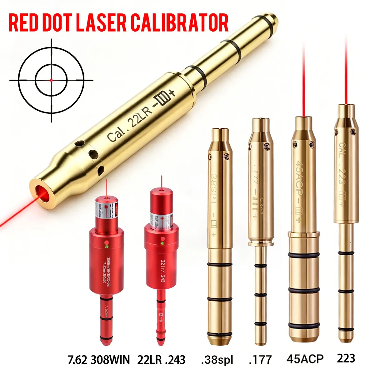 Red Green Laser Bore sight Training 9mm 7.62 .38spl .177 22LR 22 LR Bullet Boresighter Caliber Hunting 12GA .223 .308 9x19mm