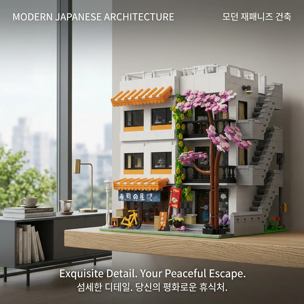 Barweer 3911Teile Japanische Architektur Sushi Laden Modulare Gebäude Klemmbausteine Set 3-stöckige Straßenansicht Bausteine Modellbausatz mit 5 Figuren & Original Box Erwachsene Ideales Geburtstags