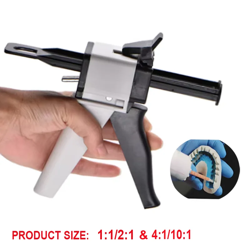 

50ML Dental Impression Mixing Dispensing Gun 1:1/1:2 Universal Dispenser Silicone Rubber Dispenser Gun Tool Dentistry Material