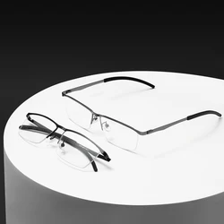 Men Business BrowLine Rectangle Metal Half Rim Big Eyeglasses Frame Prescription For Myopia Reading Bifocal Progressive Lenses