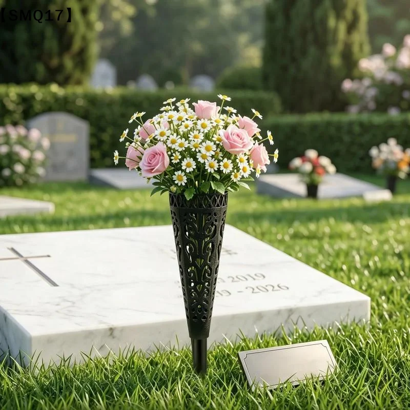 1/2/4Pcs Memorial Cemetery Vases With Stake Grave Flower Holder Outdoor Tombstone Decoration Artificial Flowers For Graves【SMQ】