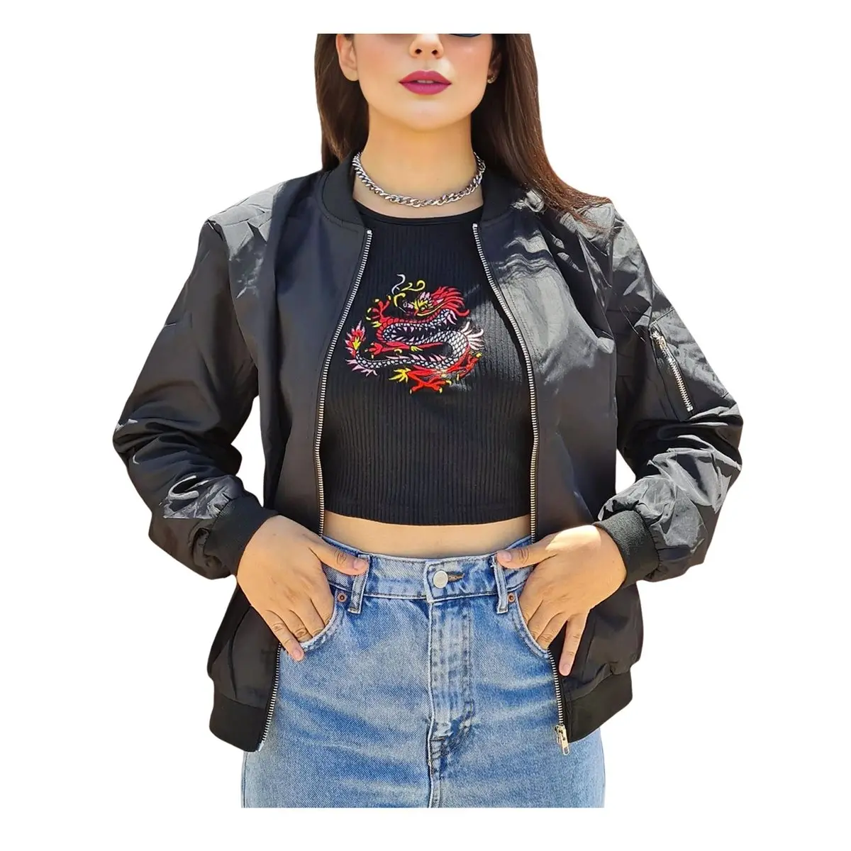 ✱Women'S Jacket Casual Coat Zip Up Outerwear Windbreaker with Pockets Black M