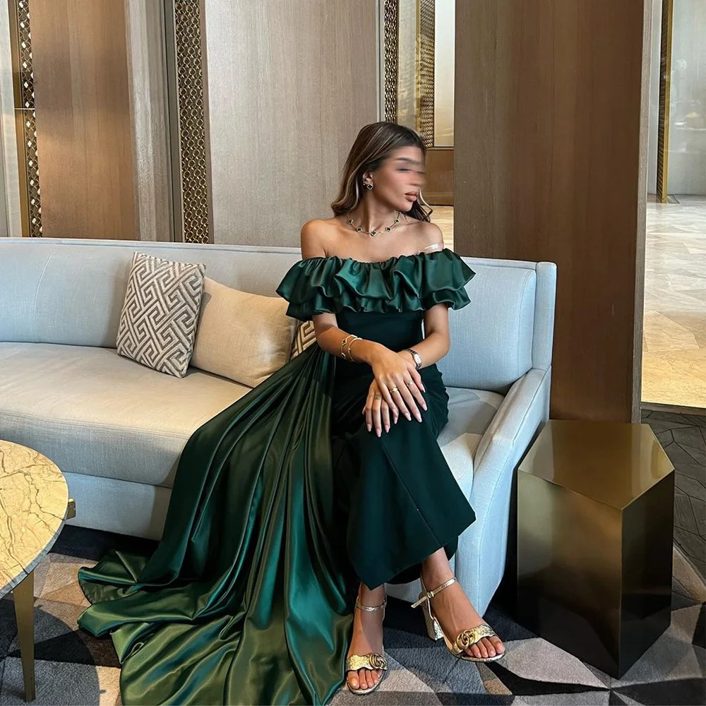 

Green Strapless Exquisite Formal Occasion Dresses 2023 A-line Party Dress Pleats Ruching Long Sexy Evening Gowns فساتين السهرة