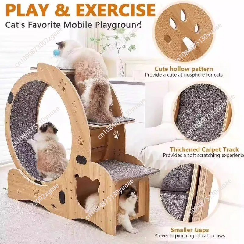High Quality Interactive Pet Toy Silent Cat Exercise Running Wheel Cat Climbing Frame Fiberboard Cat Wheel Treadmill