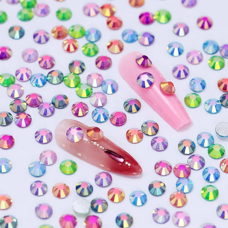 QIAO SS6-SS30 New Neon Glass Rhinestones Non Hotfix Flatback Decorations Crystal Glitter Stone DIY Nail Art Decorations