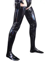 Bar Stage Sexy Men Composite Dazzle Colour PVC Latex Stocking High-Gloss Thigh Socks Body Shaper Mirror Dazzling Black High Sock