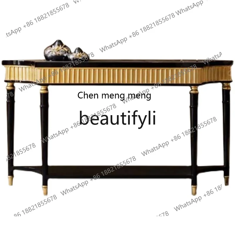 

Neoclassical American living room wall entrance table solid wood entry light luxury foyer semi-round cabinet H
