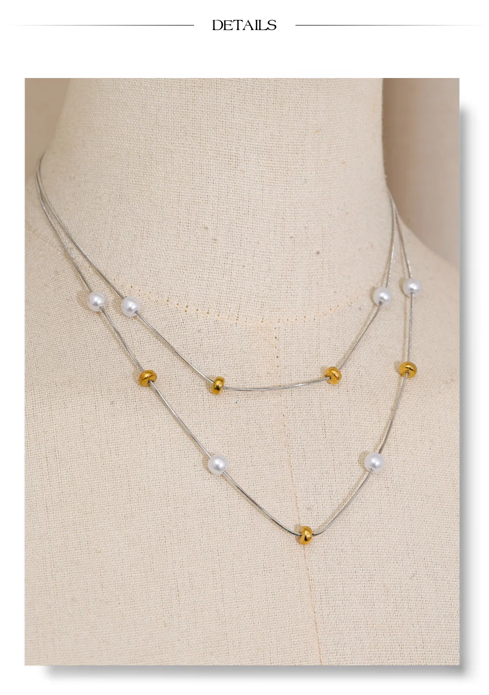 Yhpup Edelstahl Doppelschicht Perlen Kette Overlay Halskette für Frauen Beliebte Chic Frauen Koreanische Chic Schmuck Zubehör – Detail 13