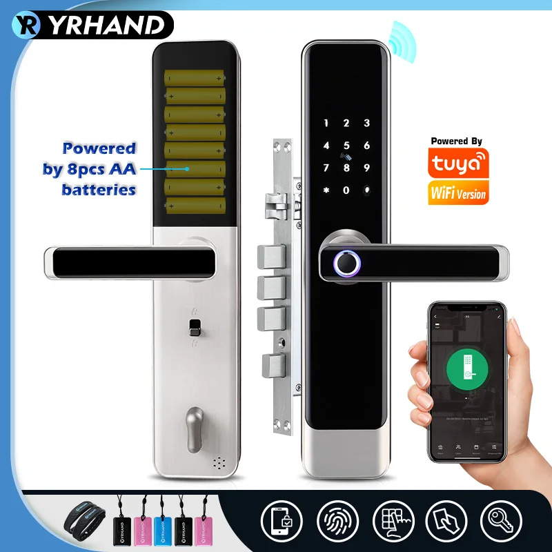 YRHAND cerradura electrónica Tuya Wifi App Remote Unlocking Digital Electronic Biometrics Silver Waterproof Smart Lock For home