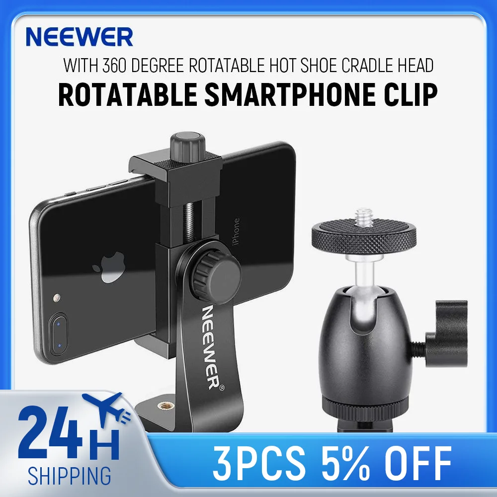 

Neewer Cellphone Holder Clip Desktop Tripod Mount with Mini Ball Head Hot Shoe Adapter for 14-inch and 18-inch Ring Light