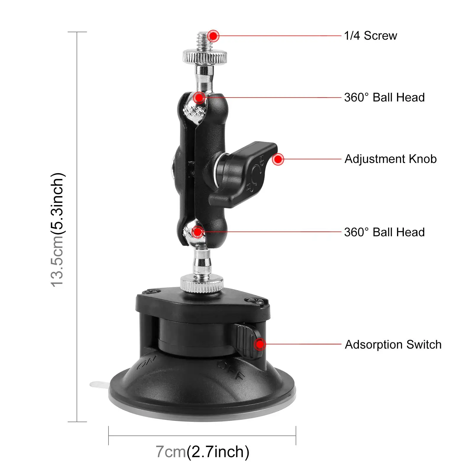 Magic Arm Suction Cup Mount Windshield Car Mount For Insta360 X6/X5/X4/X3Gopro/DJI Osmo Action 6/5 Panoramic Camera Accessories