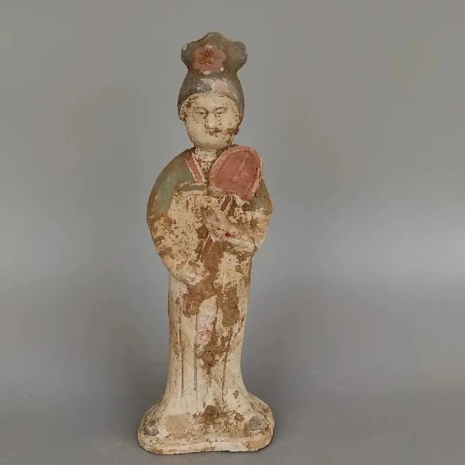 Set of 7 Tang Dynasty Painted Terracotta Lady Figurines Chinese Antique Group Pottery Statue Vintage Decor Ornament