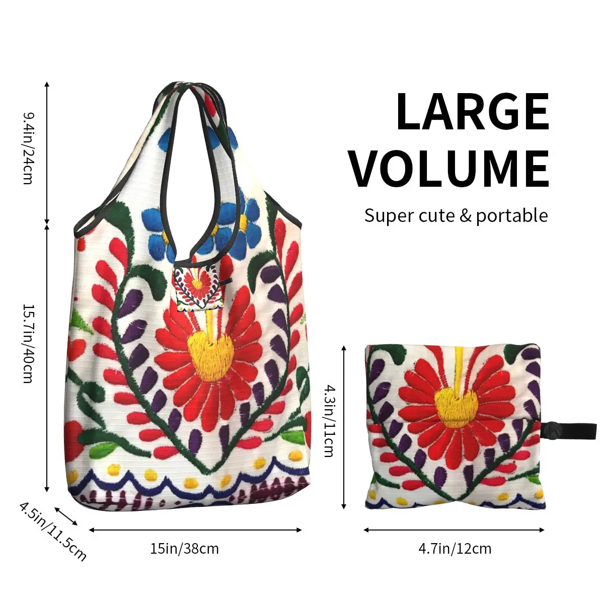 Custom Mexican Flowers Grocery Shopping Tote Bag Women Custom Shoulder Shopper Bag Big Capacity Handbag