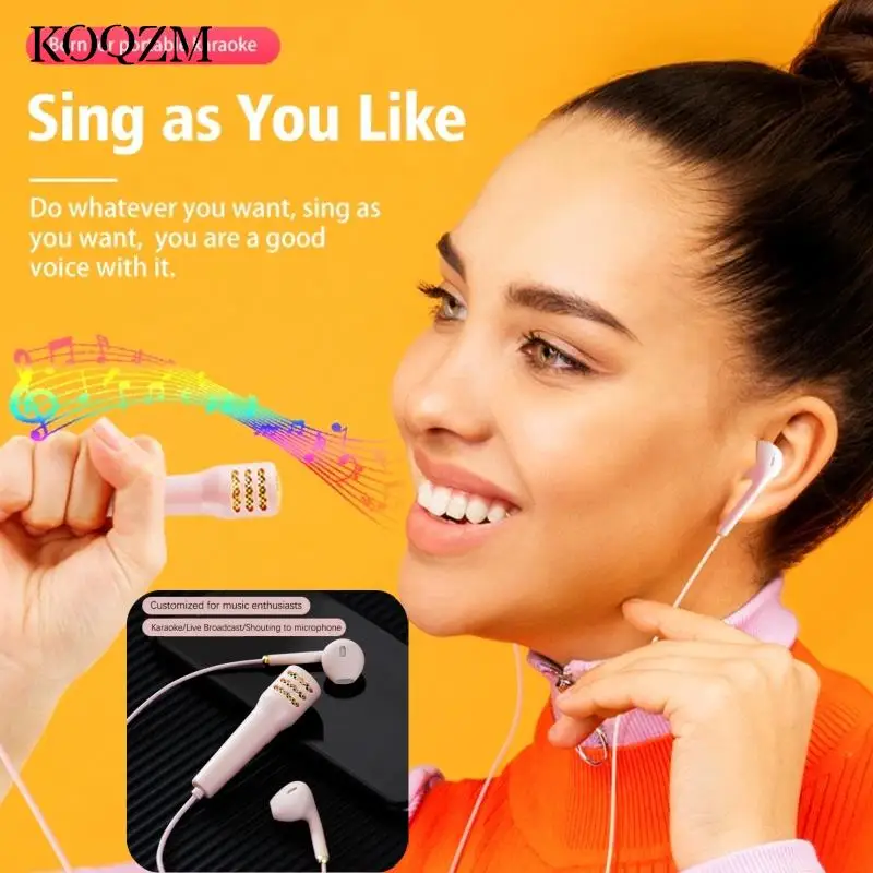 Portable Karaoke HD Mic All-in-one Earphone Mini Stereo Wired Headphone In-Ear Headset Singing Artifact Universal Mobile Phone