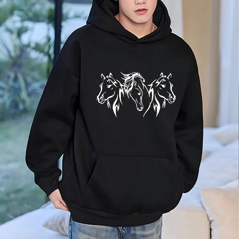 

New Horse Head Pattern printed Hoodies For Men women Fashion vintage Casual Sports Sweatshirts Fleece Pullovers Unisex