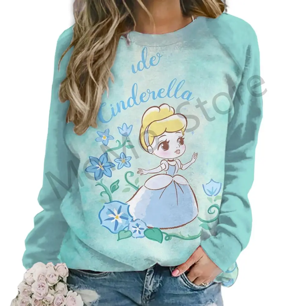 Women\'s Long Sleeve Sweatshirts Disney Princess O Neck Autumn Kawaii Clothes Party Lovely 2024 Fashion Street Wear High Quality