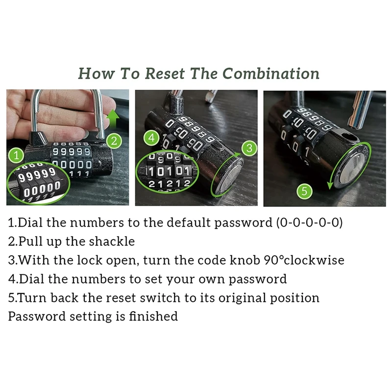 Gym Locker Lock,5-Dial Padlock,Digit Combination Lock,Set Your Own Keyless Resettable Combo 2 Pack